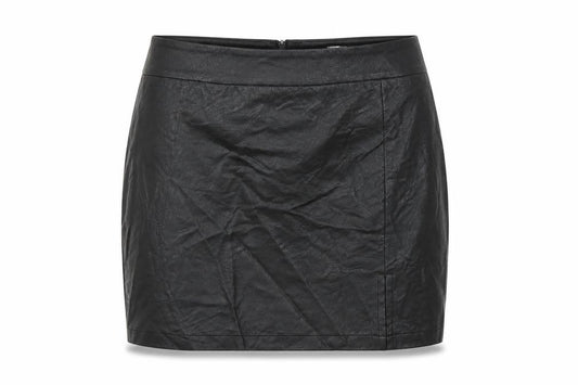 Front view of Preworn women’s black mini skirt, size UK 10