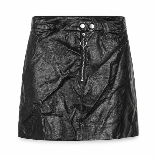 Front view of H&M women’s black mini set, size UK 6, - leather look