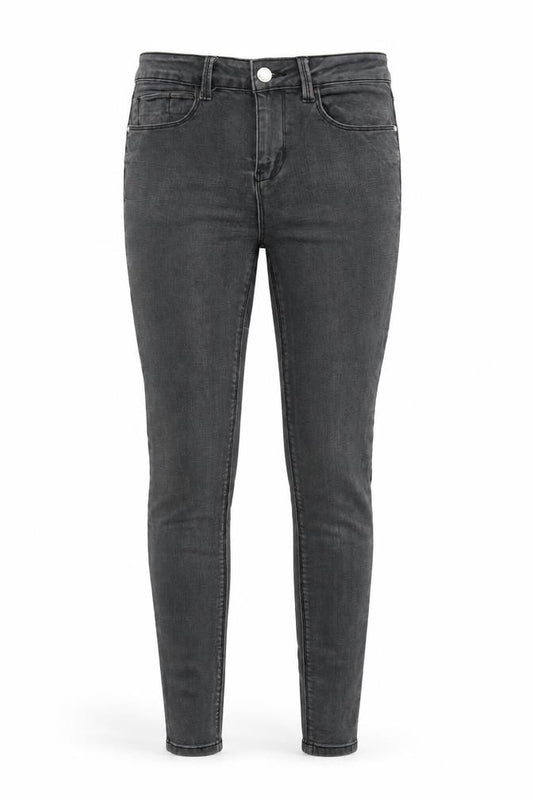 Front view of New Look women’s grey denim skinny jeans, size UK 8, 27-inch leg