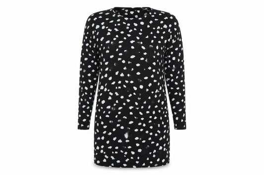 Front view of F&F women’s black polka dot jumper dress, size UK 12