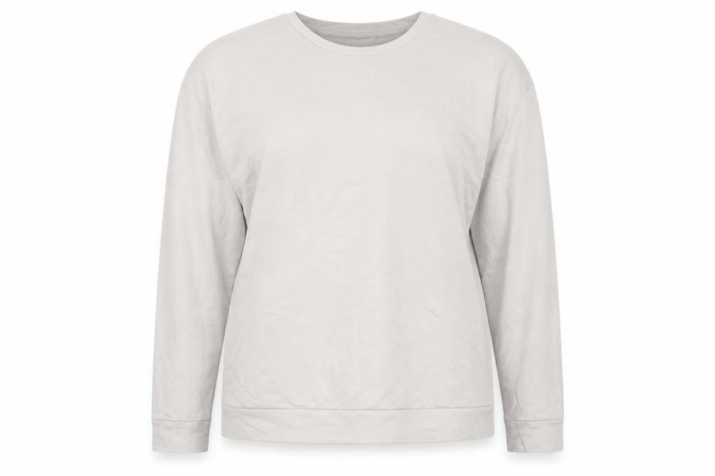 Front view of ASOS women’s grey pullover sweatshirt, size UK 12