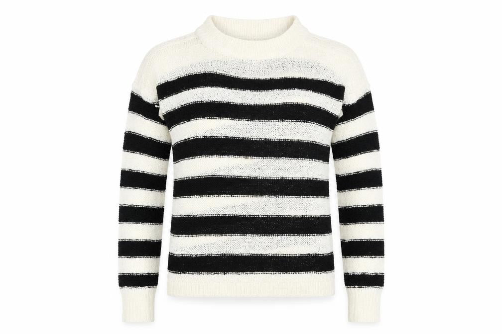 Front view of Atmosphere women’s beige striped jumper, size UK 10