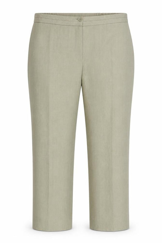 Front view of Marks & Spencer women’s green trousers, size UK 18, 28-inch leg
