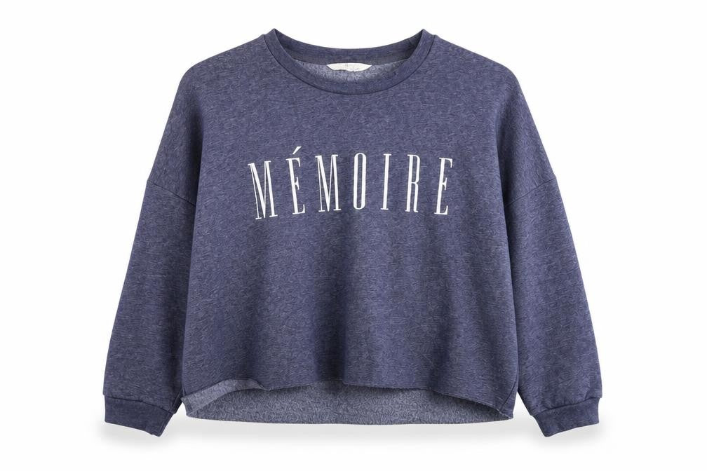 Front view of Atmosphere women’s blue jersey jumper, size UK 6, - memoire
