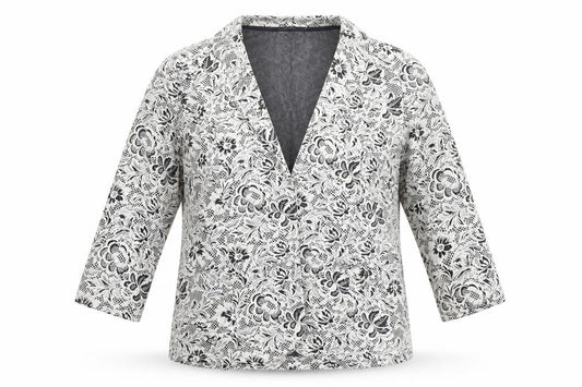 Front view of Papaya women’s beige floral knit jacket blazer, size UK 16