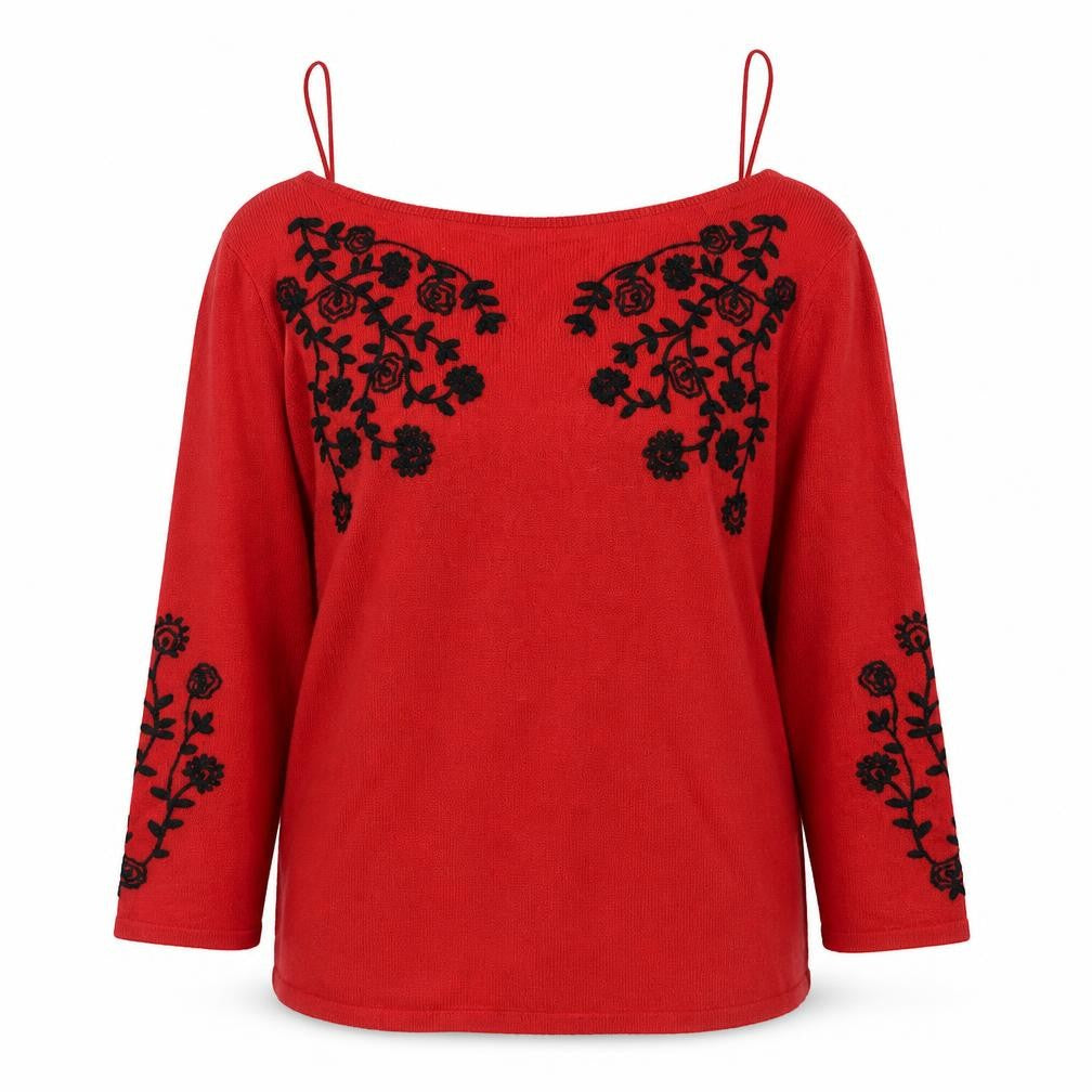 Bonmarché Womens Red Floral Knit Pullover Jumper Size 8