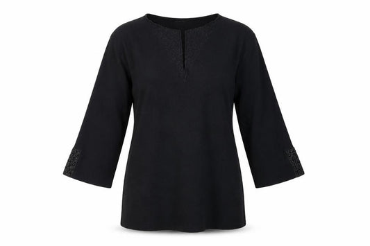 Front view of Sky women’s black jersey blouse, size UK 4