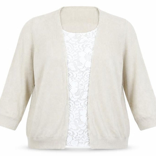 Marks and Spencer Womens Beige  Lace Cardigan Jumper Size 14  - Cardigan and Top All in One