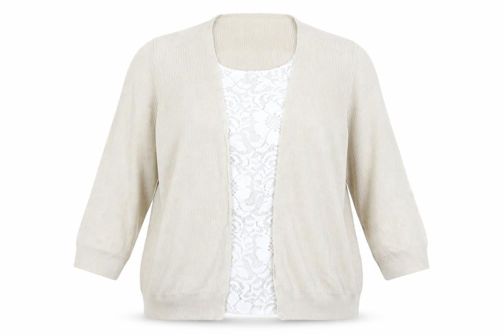 Marks and Spencer Womens Beige  Lace Cardigan Jumper Size 14  - Cardigan and Top All in One