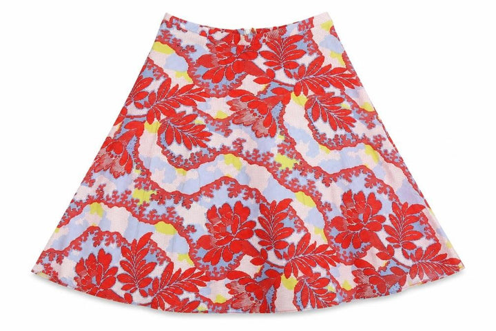 Topshop Womens Red Floral Flare Skirt Size 10