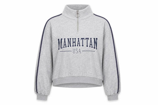 Front view of Divided by H&M women’s grey striped jersey pullover sweatshirt, size XS, - manhattan