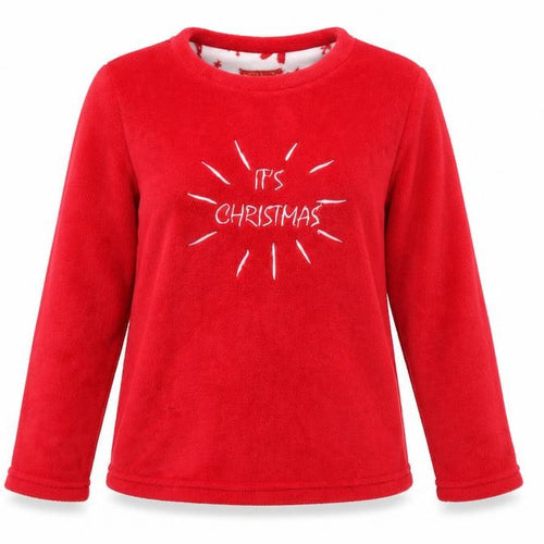 B&M Womens Red Solid Microfibre Top Pyjama Top Size S  - It's Christmas