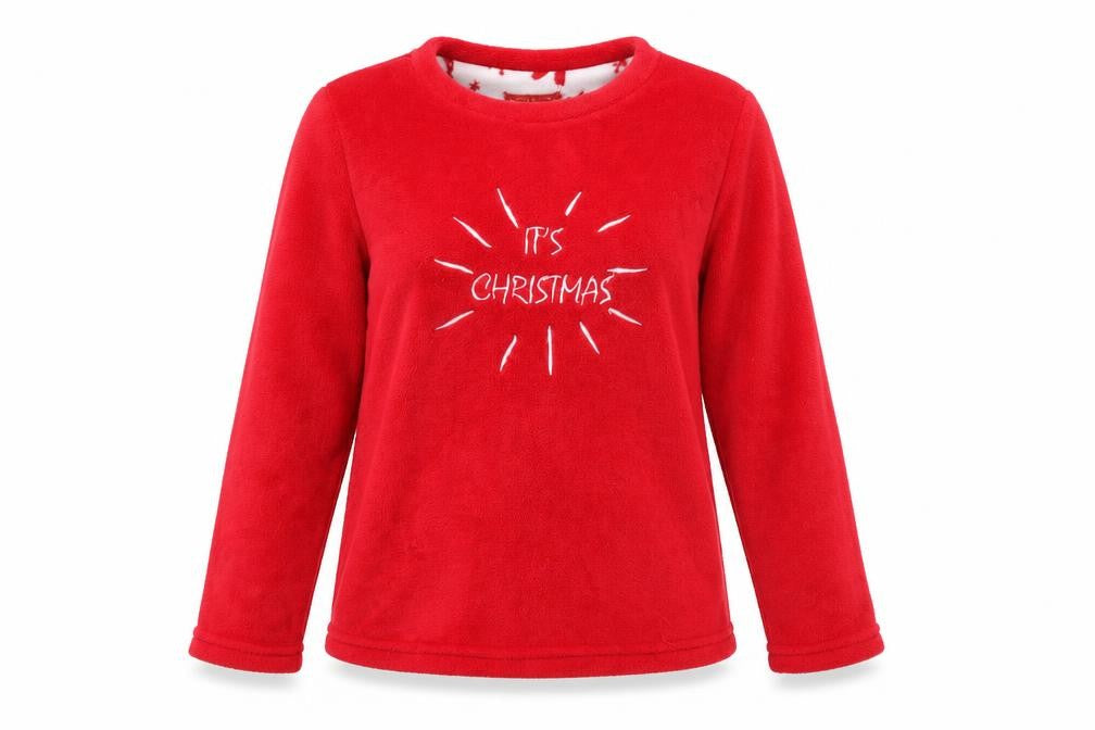 B&M Womens Red Solid Microfibre Top Pyjama Top Size S  - It's Christmas