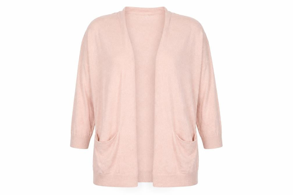 Front view of Atmosphere women’s pink knit cardigan jumper, size M