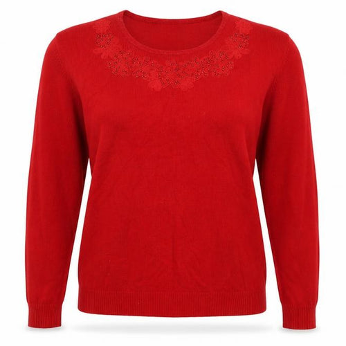 Just Elegance Womens Red  Knit Pullover Jumper Size L