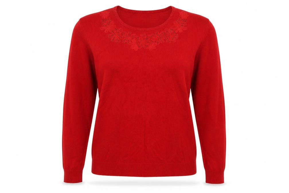 Just Elegance Womens Red  Knit Pullover Jumper Size L