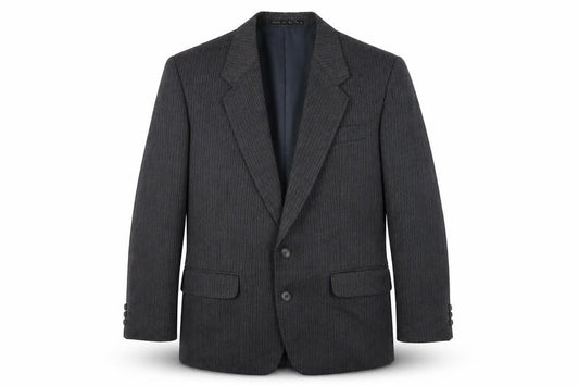 Front view of Greenwoods men’s grey striped jacket suit jacket, size 38