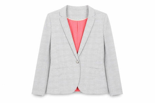 Front view of Dorothy Perkins women’s grey check jacket blazer, size UK 10