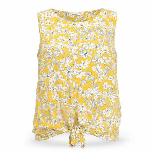 Front view of F&F women’s yellow floral basic tank, size UK 6