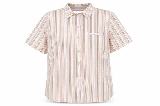 Front view of Hucke Women women’s pink striped basic button-up, size UK 18