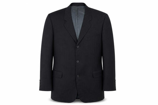 Front view of Taylor & Wright men’s black striped jacket suit jacket, size 44