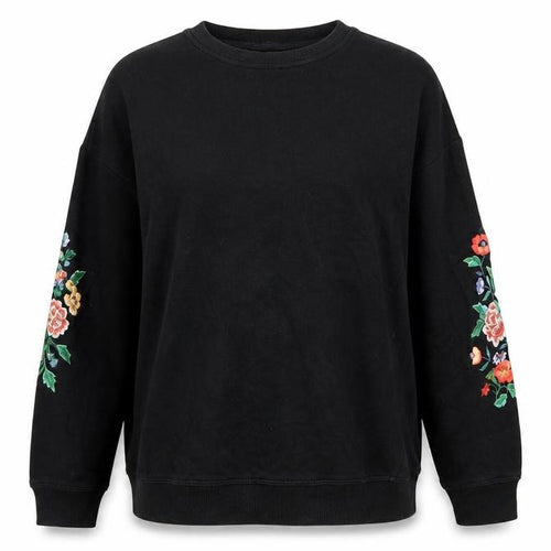 New Look Womens Black Floral  Pullover Sweatshirt Size 8