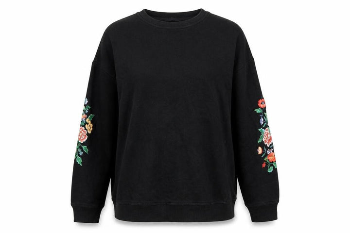 New Look Womens Black Floral  Pullover Sweatshirt Size 8