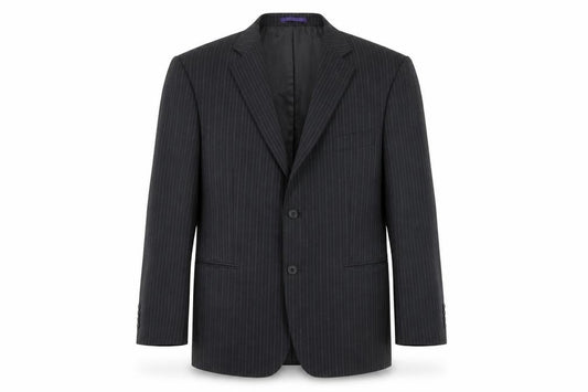 Front view of Taylor & Wright men’s black striped jacket suit jacket, size 44