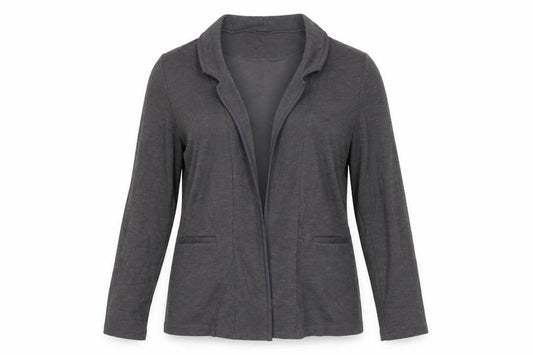 Front view of New Look women’s grey jersey jacket, size UK 10