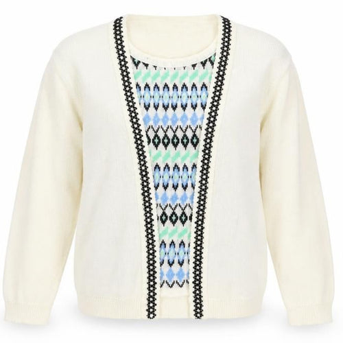 Envy Womens Ivory Argyle/Diamond Knit Pullover Jumper Size S  - top and cardigan in one