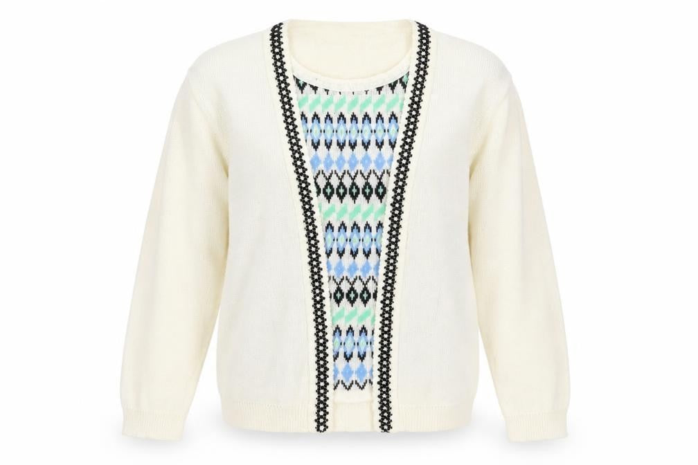 Envy Womens Ivory Argyle/Diamond Knit Pullover Jumper Size S  - top and cardigan in one