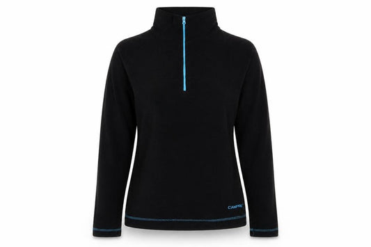 Front view of Campri women’s black fleece jacket, size UK 10
