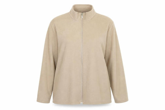 Front view of Gabriella Vicenza women’s beige fleece jacket, size UK 16