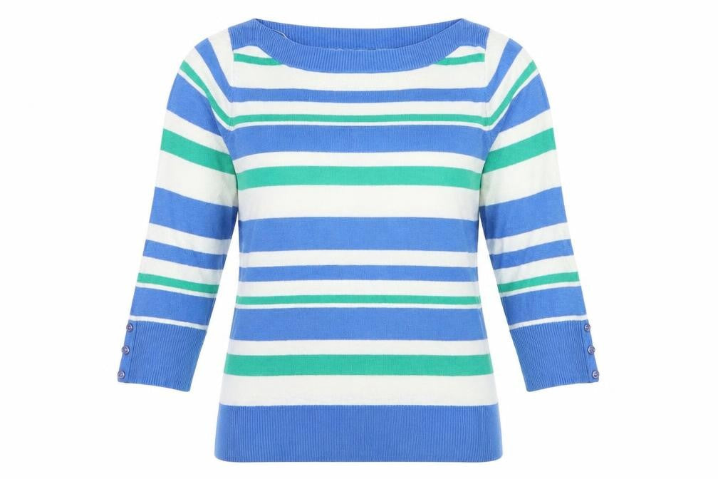 BHS Womens Blue Striped Knit Pullover Jumper Size 8