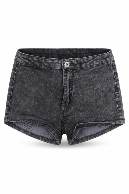 Front view of Divided by H&M women’s grey denim hot pants shorts, size UK 8