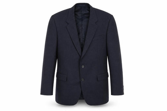 Front view of Grendale men’s blue striped jacket blazer, size 42