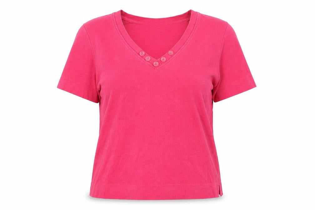 Front view of Country Casuals women’s pink basic t-shirt, size M