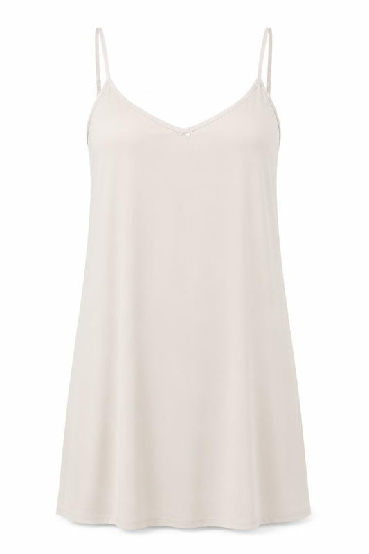 Front view of Marks & Spencer women’s beige solid chemise one piece, size UK 10