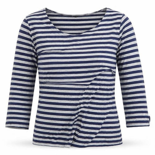 Green Envelope Womens Blue Striped  Basic T-Shirt Size 10