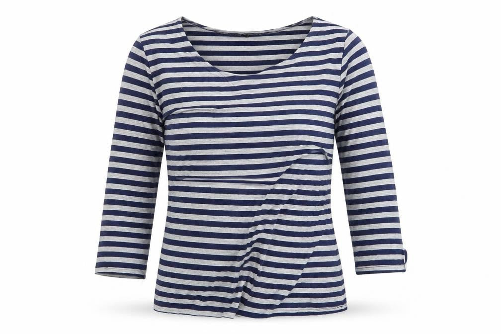 Green Envelope Womens Blue Striped  Basic T-Shirt Size 10