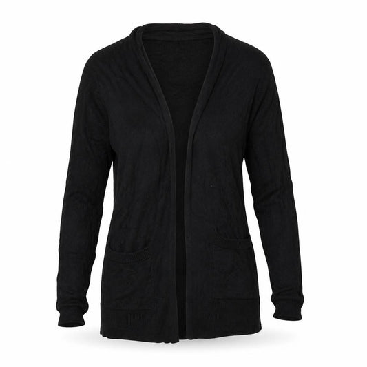 Front view of ASOS women’s black cardigan jumper, size UK 12