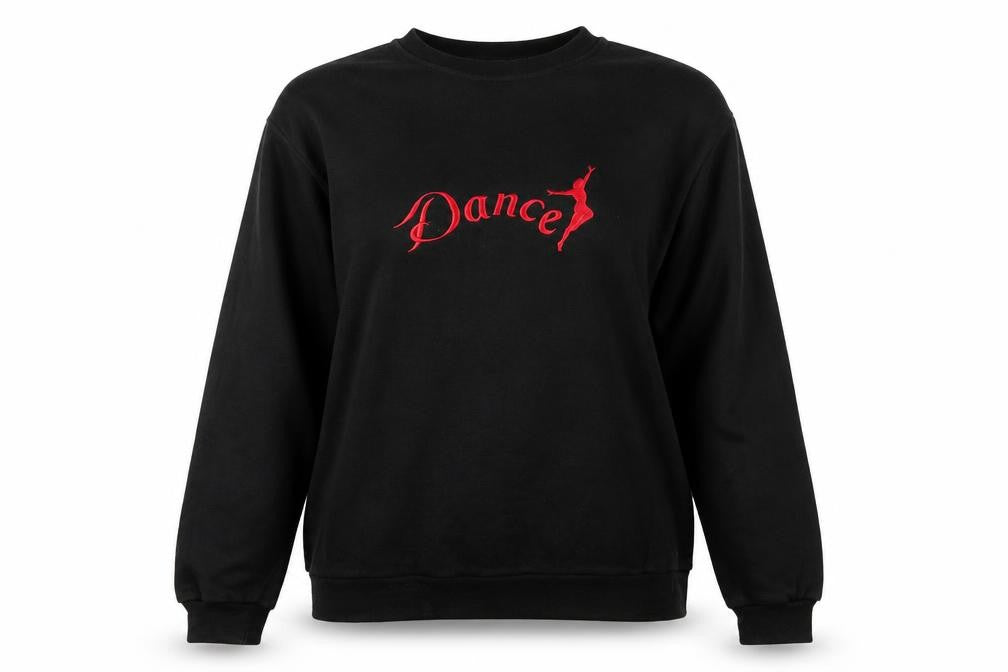 Front view of origenarts women’s black pullover sweatshirt, size M
