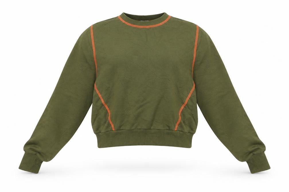 Front view of ASOS women’s green pullover sweatshirt, size UK 6