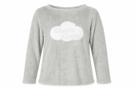 Front view of Preworn women’s grey top pyjama top, size UK 8
