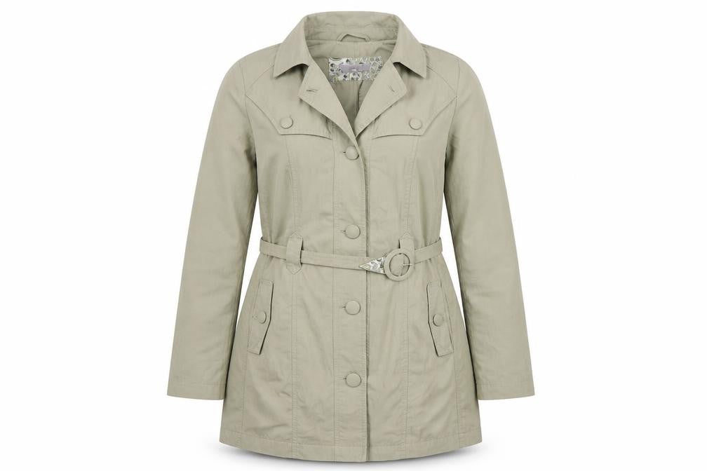 Front view of Per Una women’s green overcoat coat, size UK 10