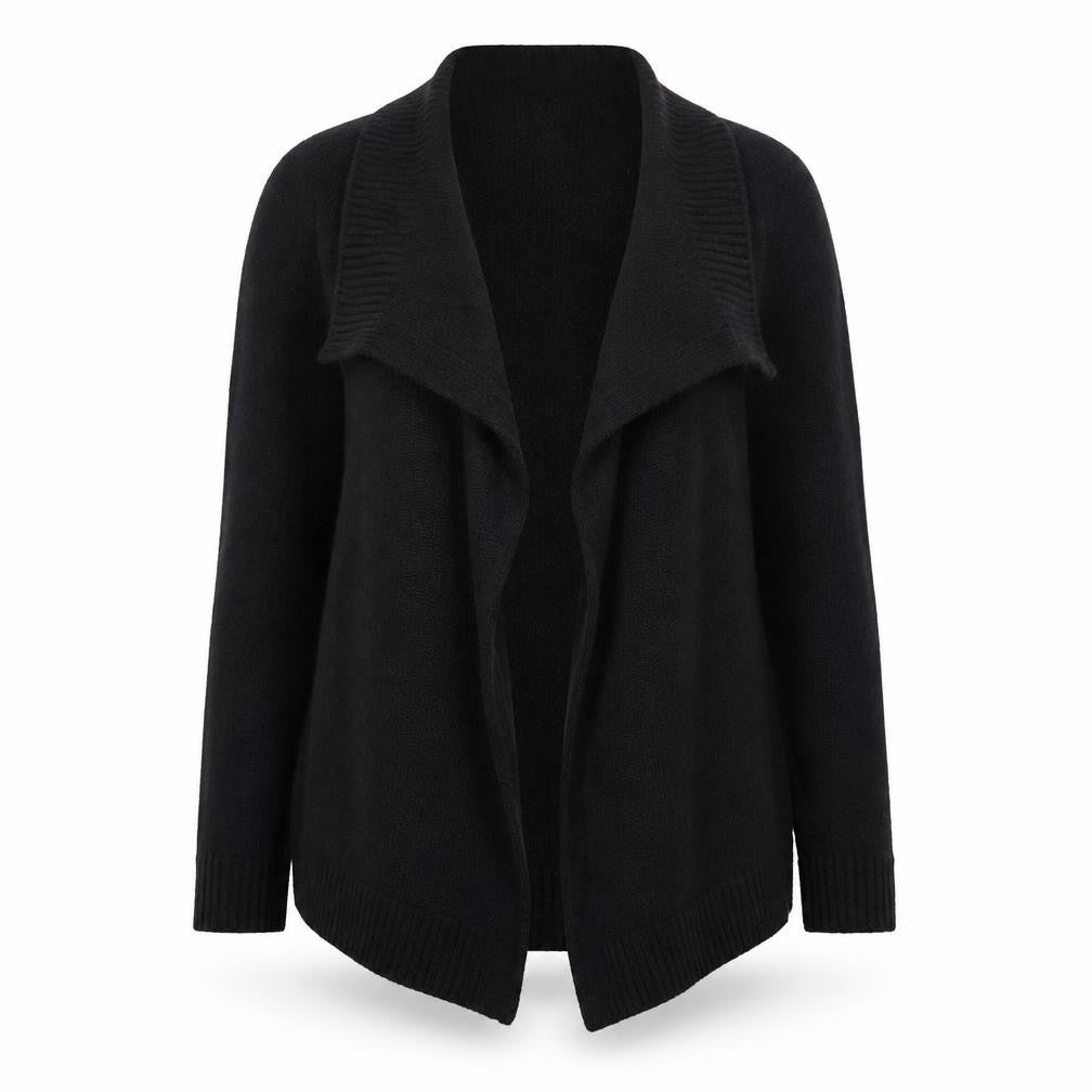 Front view of Primark women’s black knit cardigan jumper, size UK 10