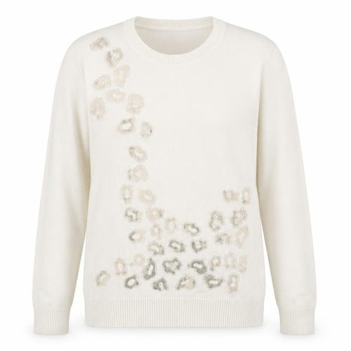 Claudia C Womens White Animal Print Knit Pullover Jumper Size L