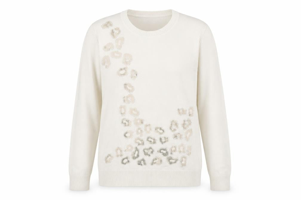 Claudia C Womens White Animal Print Knit Pullover Jumper Size L