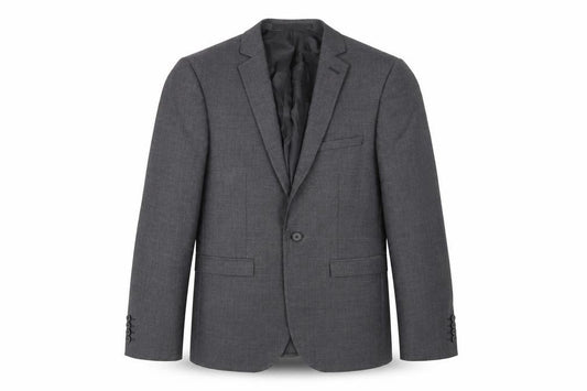 Front view of Burton men’s grey jacket suit jacket, size 36