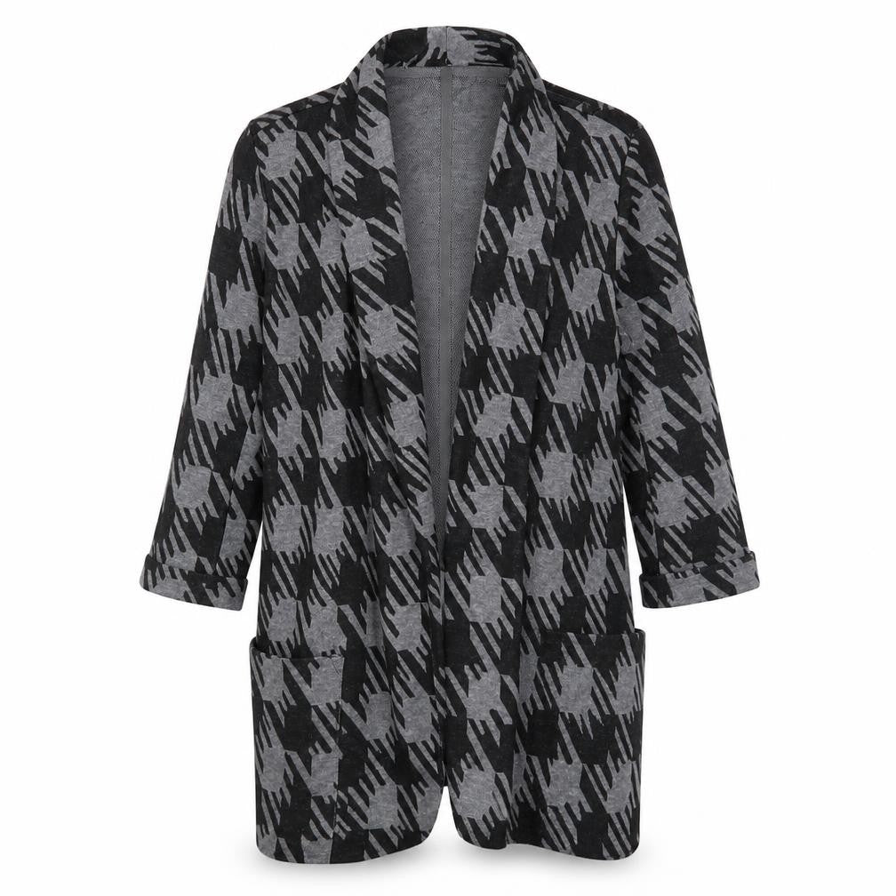 Front view of Next women’s grey houndstooth jacket blazer, size UK 8